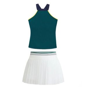 Avis Pleated Tennis Skort + Fila Heritage Tank Top in Green and White Size Small